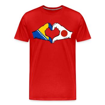 Bosnie Japon Drapeau Mains Coeur Forme - T-shirt bio Premium Homme - rouge - Devant - Damien (186cm)