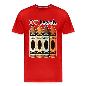 J’aime enseigner Bravoure Égalité Gentillesse Enseignant - T-shirt bio Premium Homme - rouge - Devant - Damien (186cm)