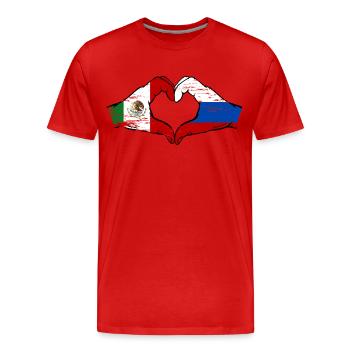 Mexique Russie Drapeau Mains Coeur Forme Utilisé - T-shirt bio Premium Homme - rouge - Devant - Damien (186cm)