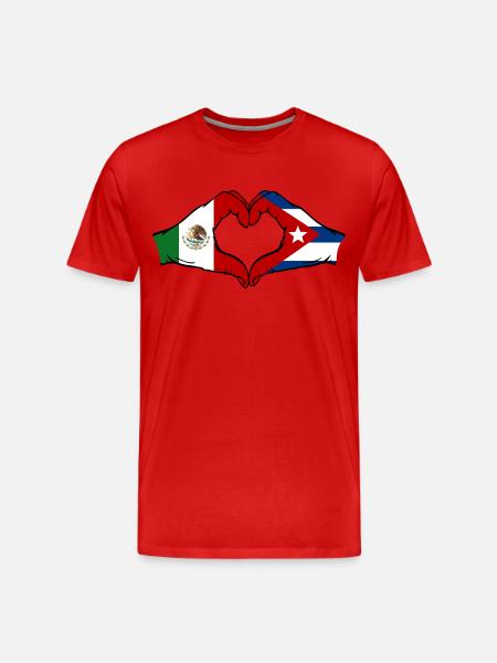 Mexico Cuba Flag Hænder Hjerte Form - Herre Premium T-shirt økologisk - rød