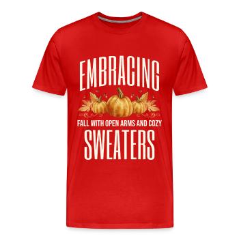 Hugging the fall with open arms cozy - Men's Premium Organic T-Shirt - red - Front - Damien (186cm)