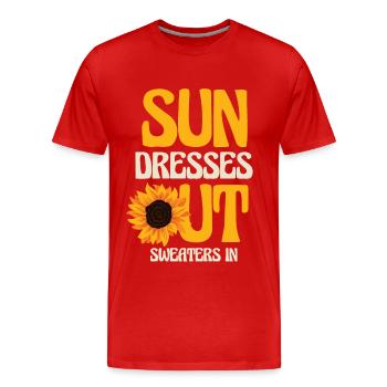 S’habiller au soleil, Pull à l’intérieur, Étreindre le vintage - T-shirt bio Premium Homme - rouge - Devant - Damien (186cm)