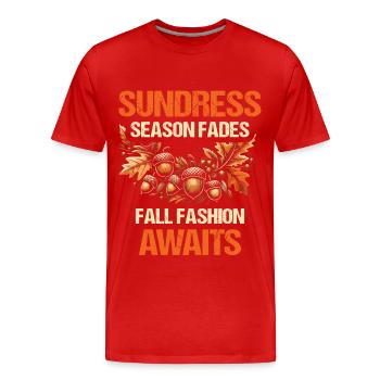 La saison des robes d’été s’estompe, la mode automnale vous attend - T-shirt bio Premium Homme - rouge - Devant - Damien (186cm)