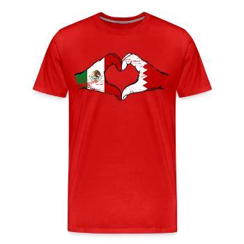 Mexiko Bahrain Flagge Hände Herzform used used - Männer Premium Bio T-Shirt - Rot - Vorne - Damien (186cm)