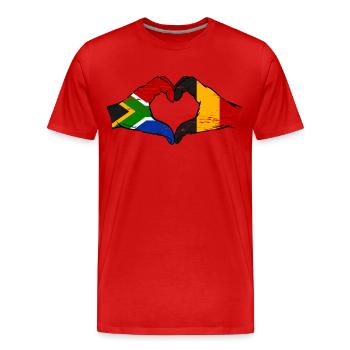 Afrique du Sud Belgique Drapeau Mains Coeur Forme Utilisé - T-shirt bio Premium Homme - rouge - Devant - Damien (186cm)