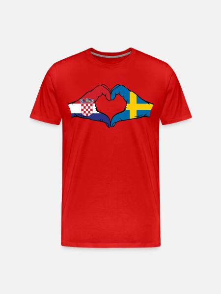 Kroatien, Sverige, Flagga, Händer, Hjärta, Form - Organic T-shirt Ekologisk premium-T-shirt herr - röd