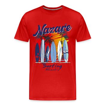 Nazaré, Portugal, Surfeur de l’Atlantique, Surf - T-shirt bio Premium Homme - rouge - Devant - Damien (186cm)