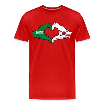 Saudi Arabia South Korea Flag Hands Heart Shape Used - Men's Premium Organic T-Shirt - red - Front - Damien (186cm)