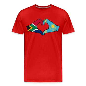 Afrique du Sud Kazakhstan Drapeau Mains Coeur Forme - T-shirt bio Premium Homme - rouge - Devant - Damien (186cm)