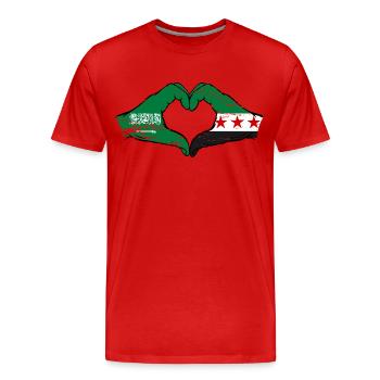 Arabie Saoudite Syrie Drapeau Mains Coeur Forme Utilisé - T-shirt bio Premium Homme - rouge - Devant - Damien (186cm)