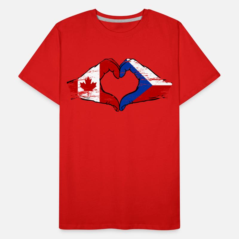 Canada République tchèque drapeau mains forme de coeur utilisé T-shirt bio Premium Homme