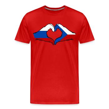 Russia Czech Republic Flag Hands Heart Shape - Men's Premium Organic T-Shirt - red - Front - Damien (186cm)