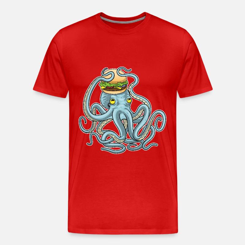 Krake Cheeseburger - Männer Premium Bio T-Shirt - Rot