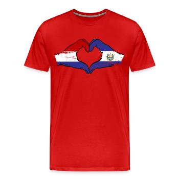 Holland El Salvador Flagge Hände Herzform used - Männer Premium Bio T-Shirt - Rot - Vorne - Damien (186cm)