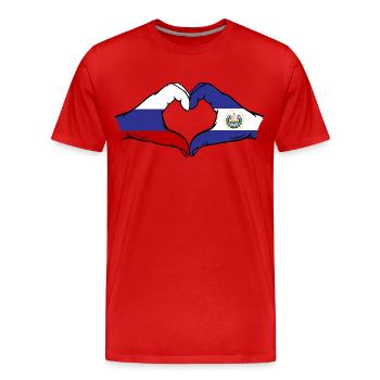 Russia El Salvador Flag Hands Heart Shape - Men's Premium Organic T-Shirt - red - Front - Damien (186cm)