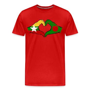 Myanmar Bangladesch Flagge Hände Herzform used - Männer Premium Bio T-Shirt - Rot - Vorne - Damien (186cm)