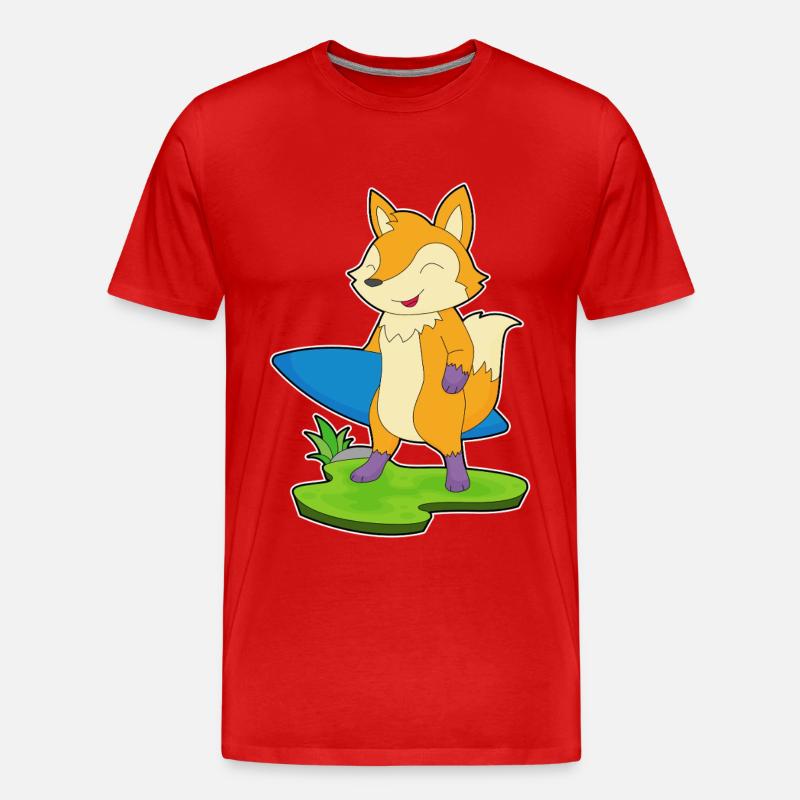 Fuchs Surfer Surfbrett - Männer Premium Bio T-Shirt - Rot