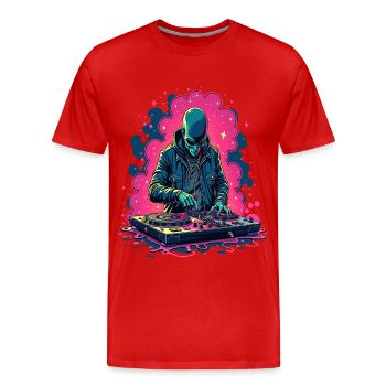 Alien Extraterrestre DJ Musique - T-shirt bio Premium Homme - rouge - Devant - Damien (186cm)