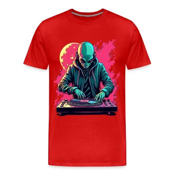 Alien Extraterrestre DJ Musique - T-shirt bio Premium Homme - rouge - Devant - Damien (186cm)