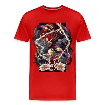 Raijin God of Thunder - Men's Premium Organic T-Shirt - red - Front - Damien (186cm)