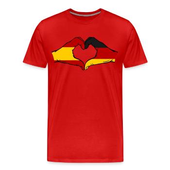 Espagne Allemagne Drapeau Mains Coeur - T-shirt bio Premium Homme - rouge - Devant - Damien (186cm)