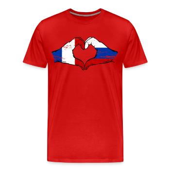 France Russie Drapeau Mains Coeur Forme Utilisé - T-shirt bio Premium Homme - rouge - Devant - Damien (186cm)