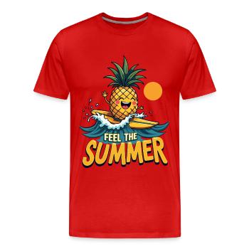 Ananas Surfer Surfen Feel the Summer - Männer Premium Bio T-Shirt - Rot - Vorne - Damien (186cm)