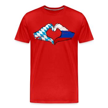 Bayern Russland Flagge Hände Herzform used - Männer Premium Bio T-Shirt - Rot - Vorne - Damien (186cm)