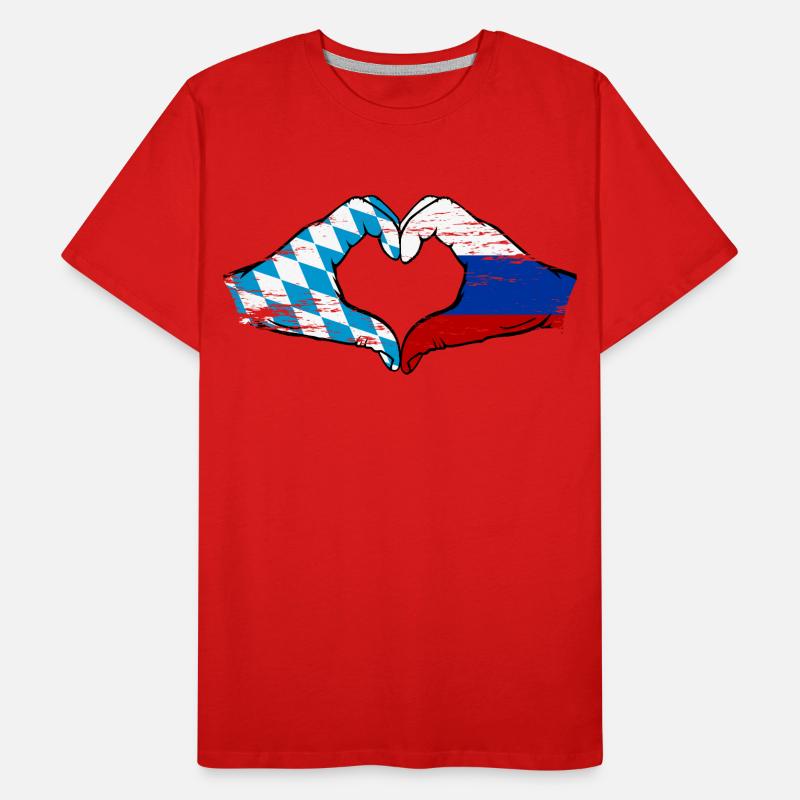 Bavière, Russie, Drapeau, Mains, Forme de coeur Utilisé T-shirt bio Premium Homme