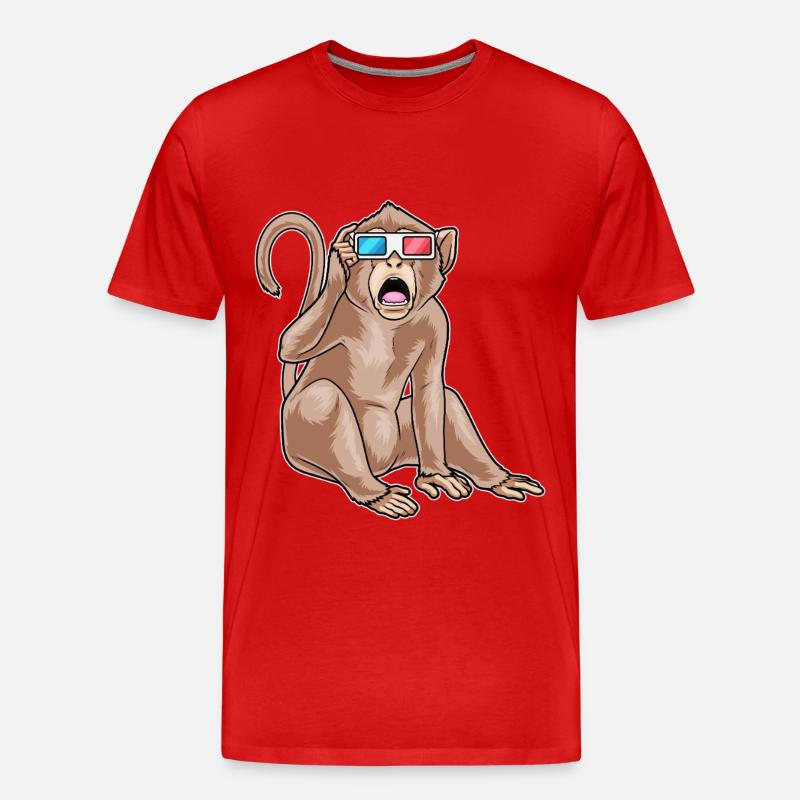 Affe Brille - Männer Premium Bio T-Shirt - Rot