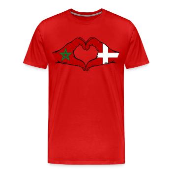 Marokko Daenemark Flagge Haende Herzform - Männer Premium Bio T-Shirt - Rot - Vorne - Damien (186cm)