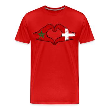 Marokko Daenemark Flagge Haende Herzform used - Männer Premium Bio T-Shirt - Rot - Vorne - Damien (186cm)