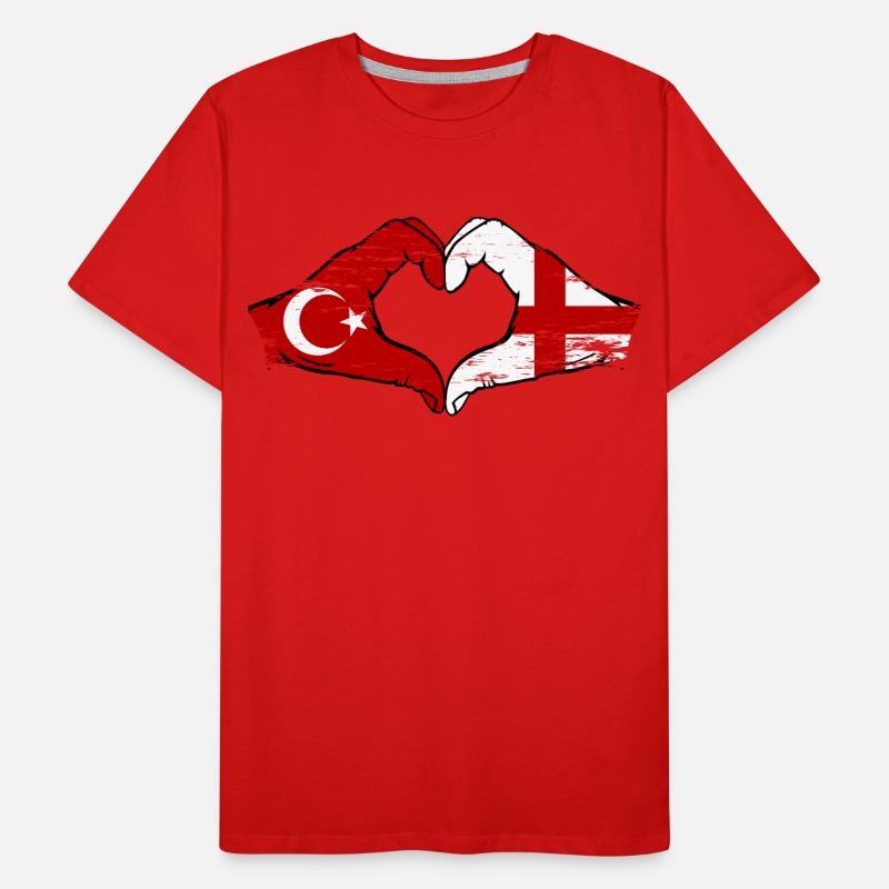 Turquie Angleterre Drapeau Mains Coeur Forme Utilisé T-shirt bio Premium Homme