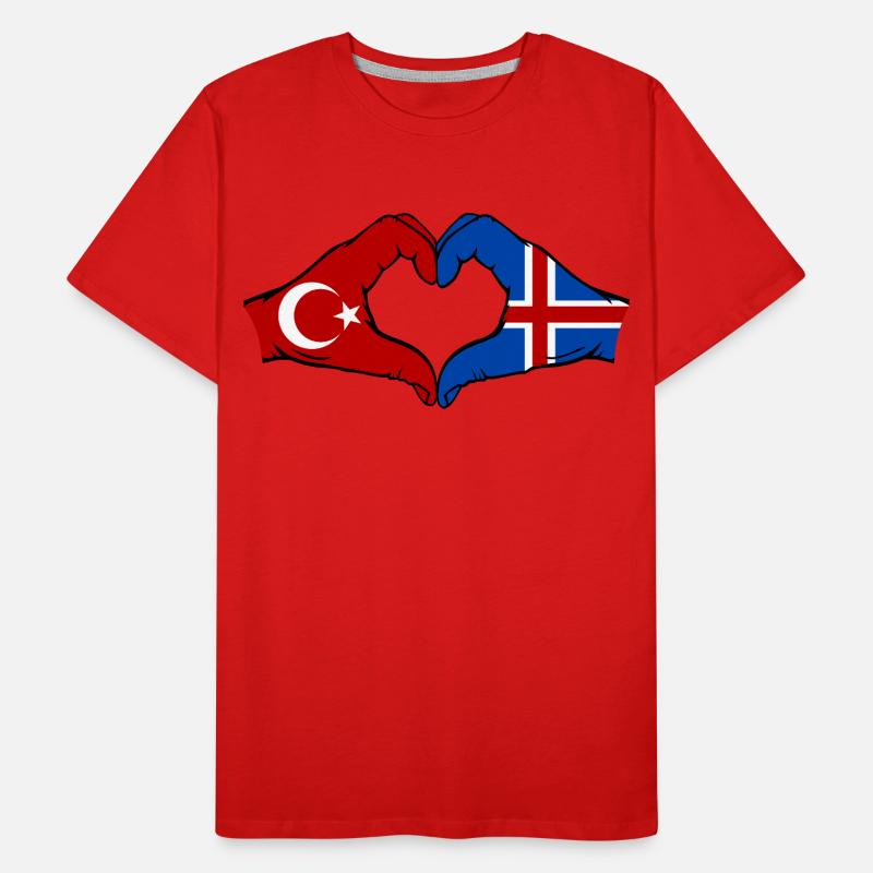 Turquie Islande Drapeau Mains Coeur Forme T-shirt bio Premium Homme