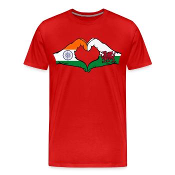 India Wales Flag Hands Heart Shape - Men's Premium Organic T-Shirt - red - Front - Damien (186cm)