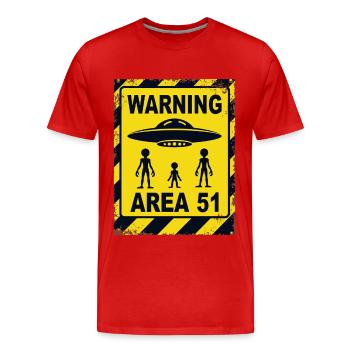 Avertissement OVNI Zone 51 - Entrez à vos risques et périls - T-shirt bio Premium Homme - rouge - Devant - Damien (186cm)