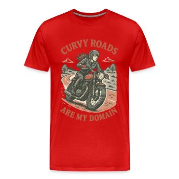 Curvy Roads Are My Domain Motorcycle Biker - Men's Premium Organic T-Shirt - red - Front - Damien (186cm)