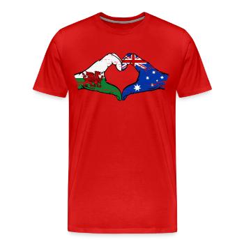 Pays de Galles Australie drapeau mains forme de coeur utilisé - T-shirt bio Premium Homme - rouge - Devant - Damien (186cm)