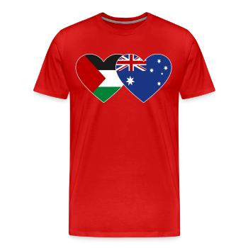 Palestine Australia Flag Heart - Men's Premium Organic T-Shirt - red - Front - Damien (186cm)