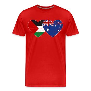 Palestine Australia Flag Heart Used - Men's Premium Organic T-Shirt - red - Front - Damien (186cm)