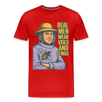 De vrais hommes portent des voiles et des piqûres d’abeilles apiculteurs - T-shirt bio Premium Homme - rouge - Devant - Damien (186cm)