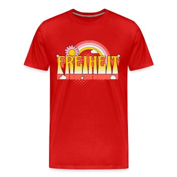 Liberté Liberté Arc-en-ciel Fleur Vintage Rétro - T-shirt bio Premium Homme - rouge - Devant - Damien (186cm)