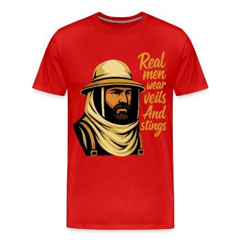 De vrais hommes portent des voiles et des piqûres d’abeilles apiculteur miel - T-shirt bio Premium Homme - rouge - Devant - Damien (186cm)