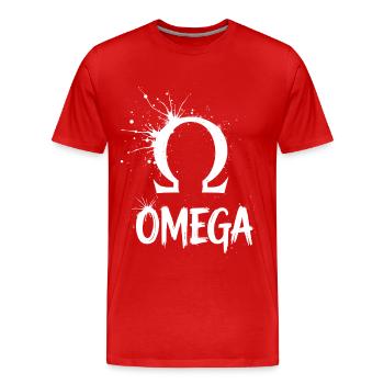 Symbole Omega Splash - T-shirt bio Premium Homme - rouge - Devant - Damien (186cm)