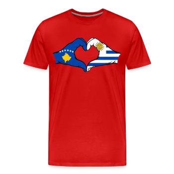 Kosovo Uruguay Flagge Hände Herzform - Männer Premium Bio T-Shirt - Rot - Vorne - Damien (186cm)