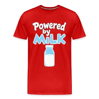 Powered by Milk - Milchflasche Baby Spruch - Männer Premium Bio T-Shirt - Rot - Vorne - Damien (186cm)