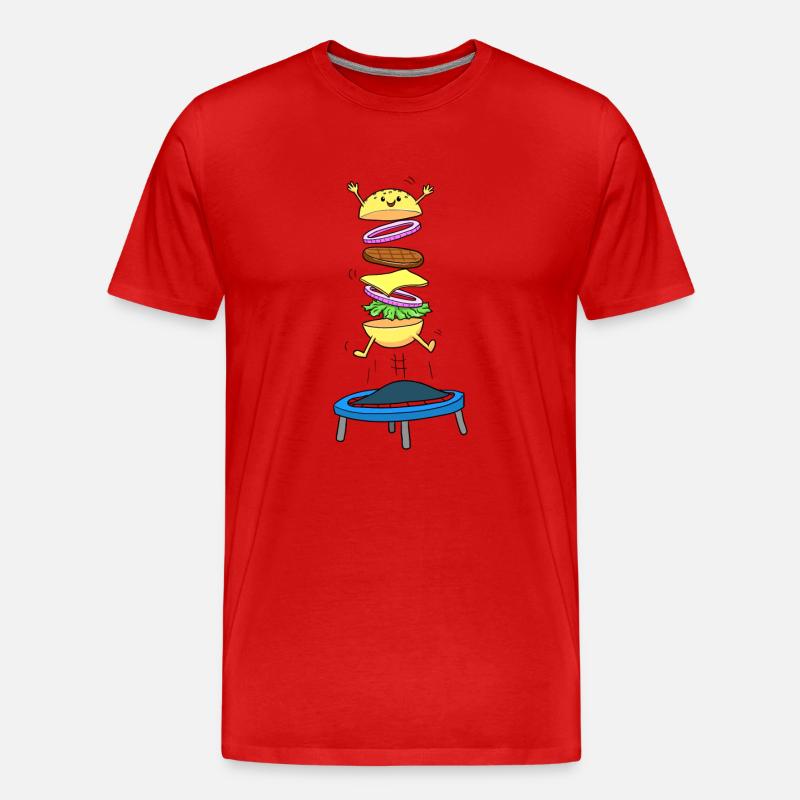 Burger Hamburger Cheeseburger Jumping - Männer Premium Bio T-Shirt - Rot