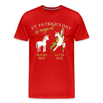 St. Patricks Day is magical Einhorn Bier Lustig - Männer Premium Bio T-Shirt - Rot - Vorne - Damien (186cm)