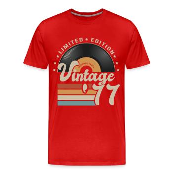 Vintage Vinyl 1977 birthday gift 44 years - Men's Premium Organic T-Shirt - red - Front - Damien (186cm)