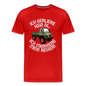 Ich verliere kein Öl - Unimog - Offroad - Oldtimer - Männer Premium Bio T-Shirt - Rot - Vorne - Damien (186cm)